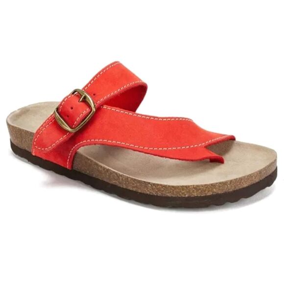WHITE MOUNTAIN CARLY FOOTBEDS RED LEATHER SANDALS - Picture 1 of 11